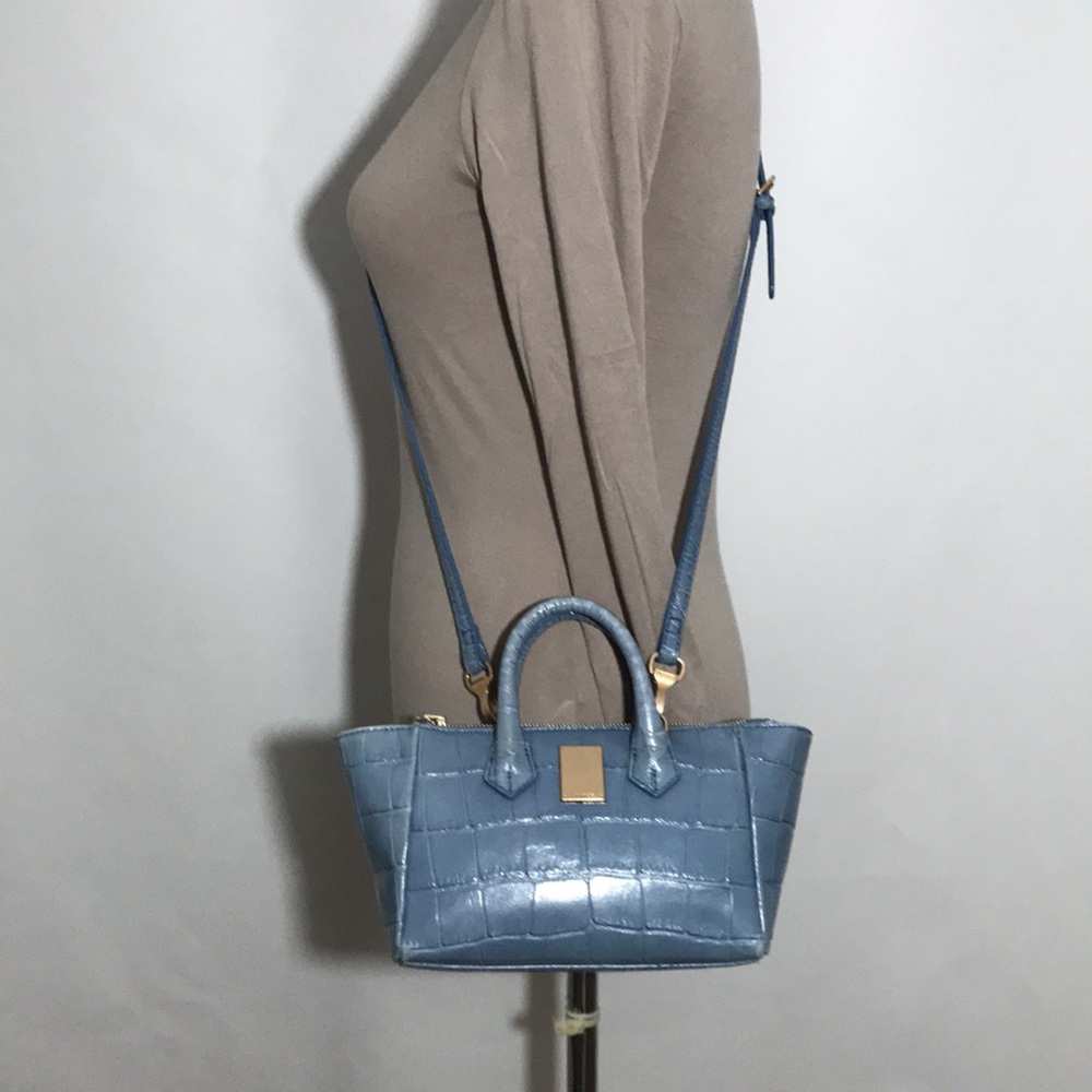 COURONNE Blue Gray Mini Leather Satchel Crossbody Purse Bag